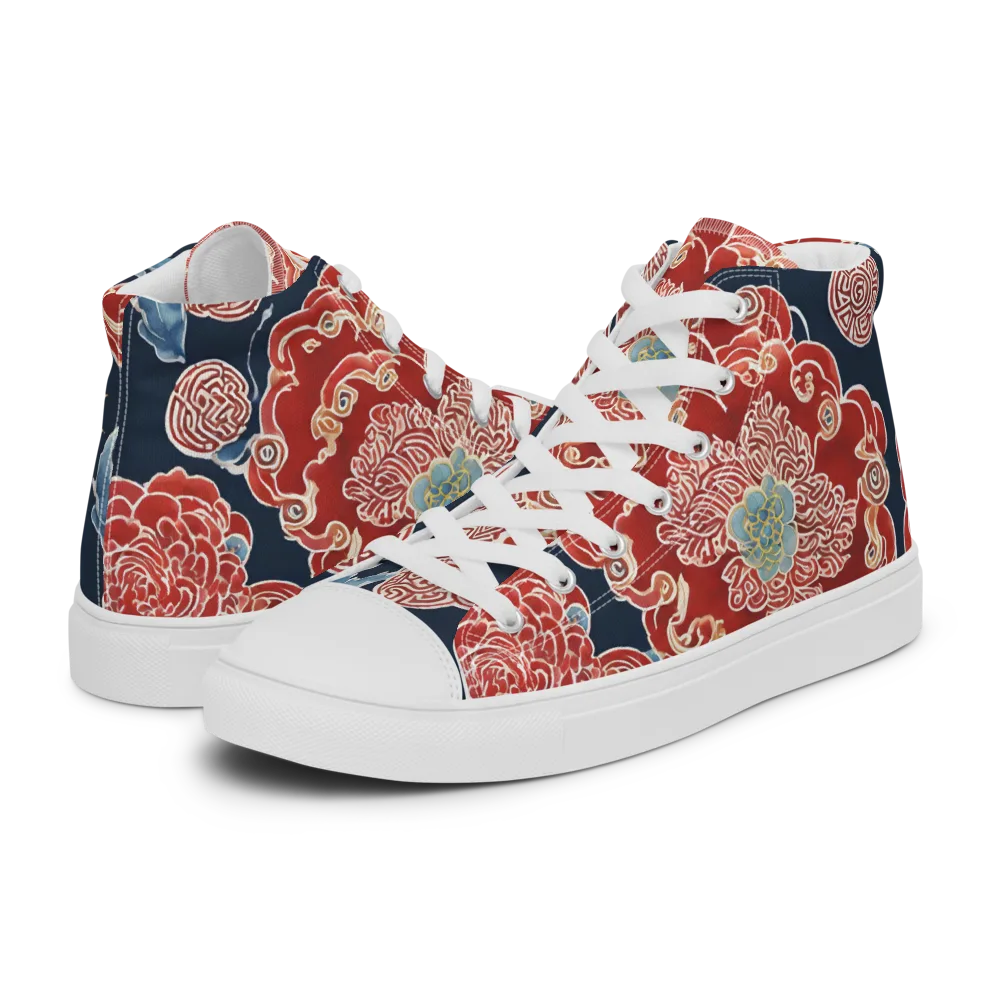 Crimson Labyrinth on Men's High Top Canvas Shoes — Left