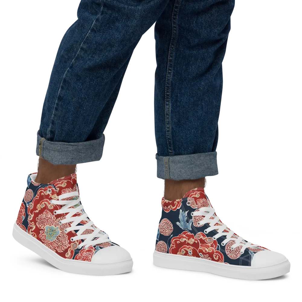Crimson Labyrinth on Men's High Top Canvas Shoes — Right
