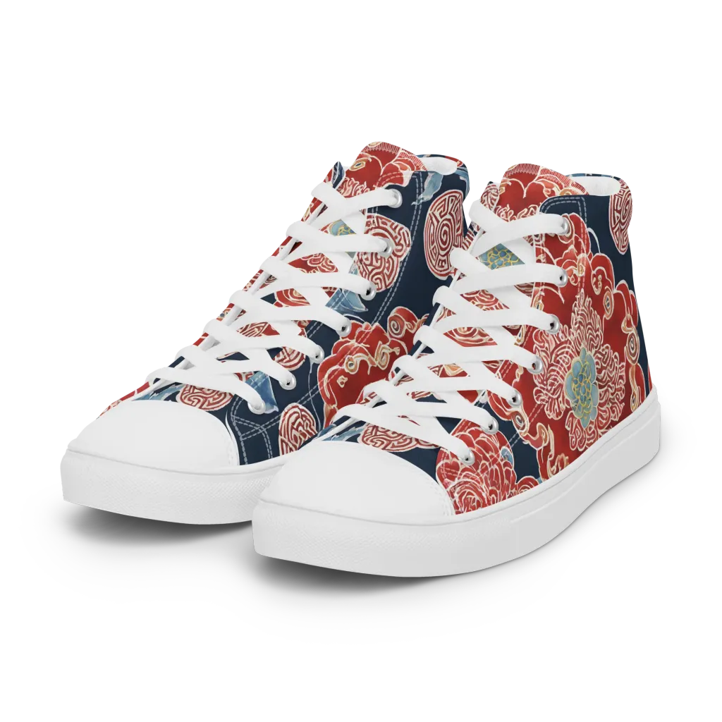 Crimson Labyrinth on Women's High Top Canvas Shoes — Left Front
