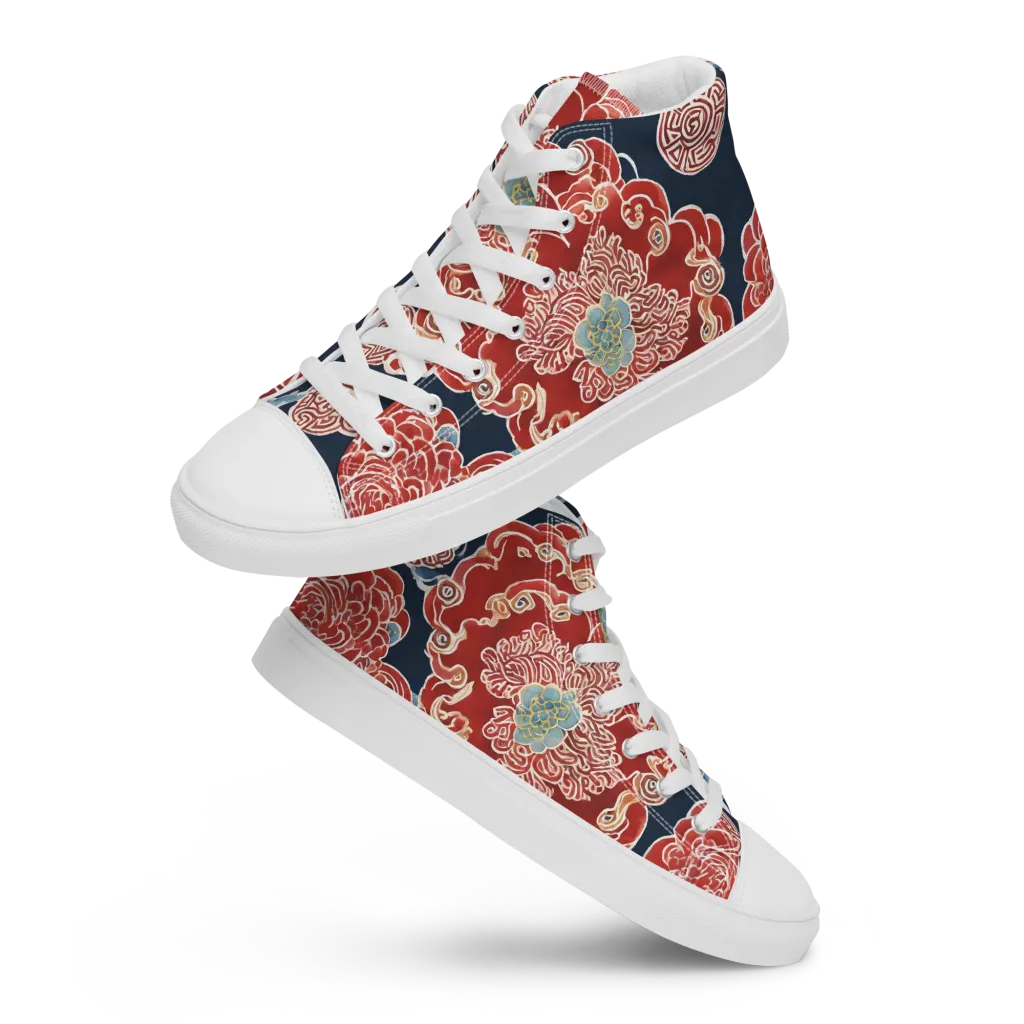 Crimson Labyrinth on Women's High Top Canvas Shoes — Front