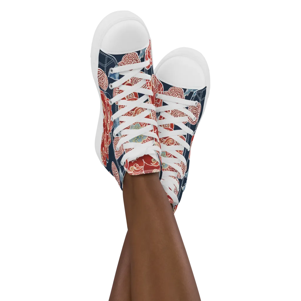 Crimson Labyrinth on Women's High Top Canvas Shoes — Front