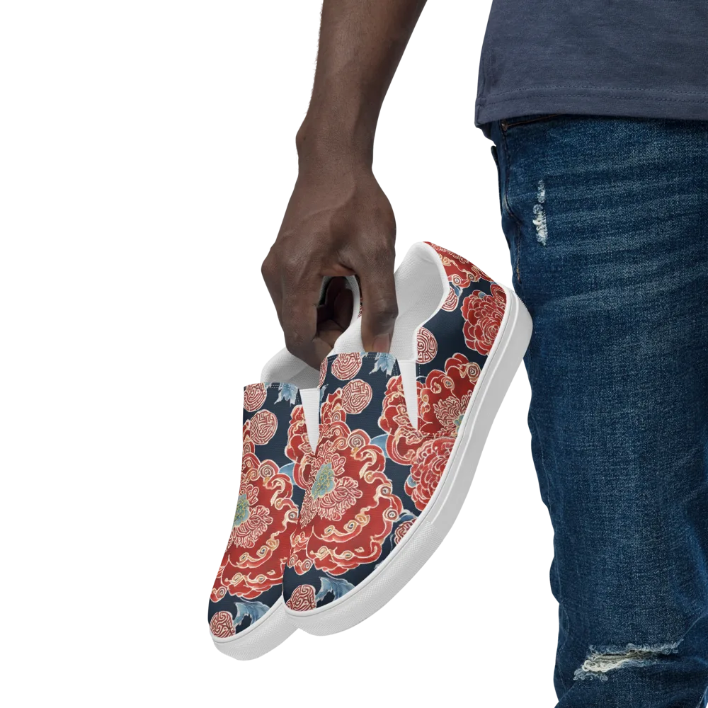 Crimson Labyrinth on Men's Slip-On Canvas Shoes — Left Front