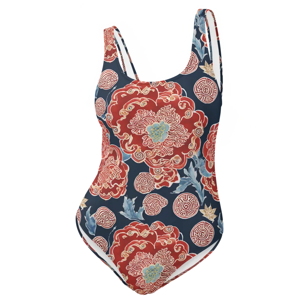 Crimson Labyrinth on One-Piece Swimsuit — Front
