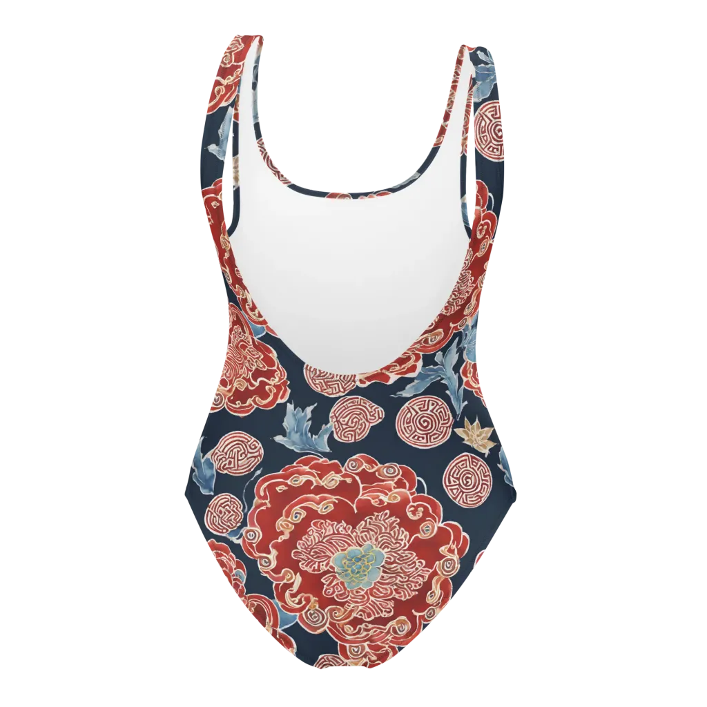 Crimson Labyrinth on One-Piece Swimsuit — Back