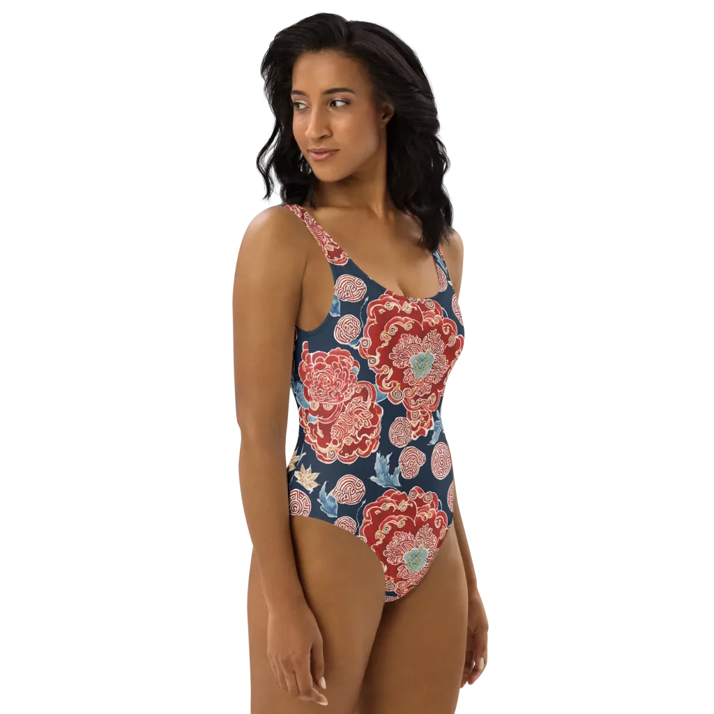 Crimson Labyrinth on One-Piece Swimsuit — Right