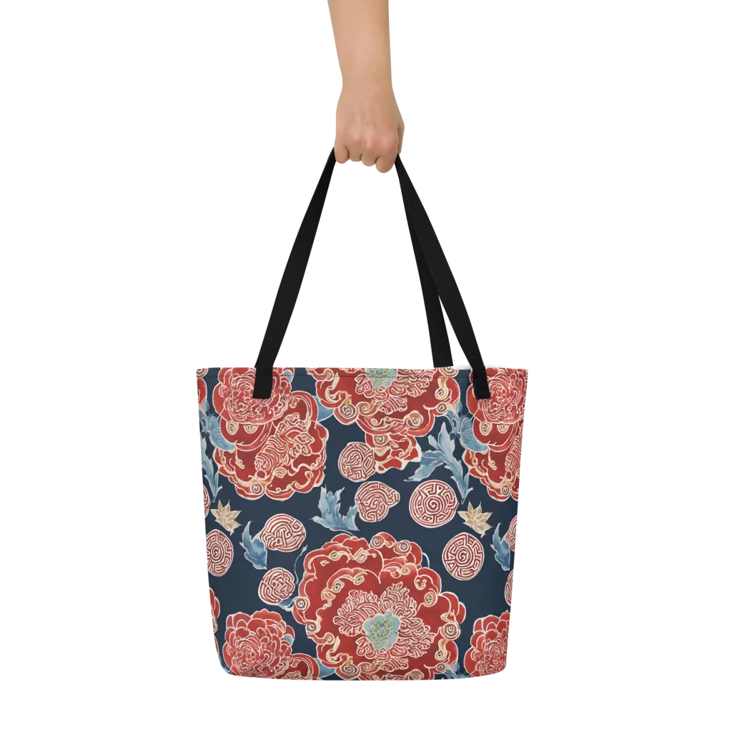 Crimson Labyrinth on Large Tote Bag W/ Pocket — Front