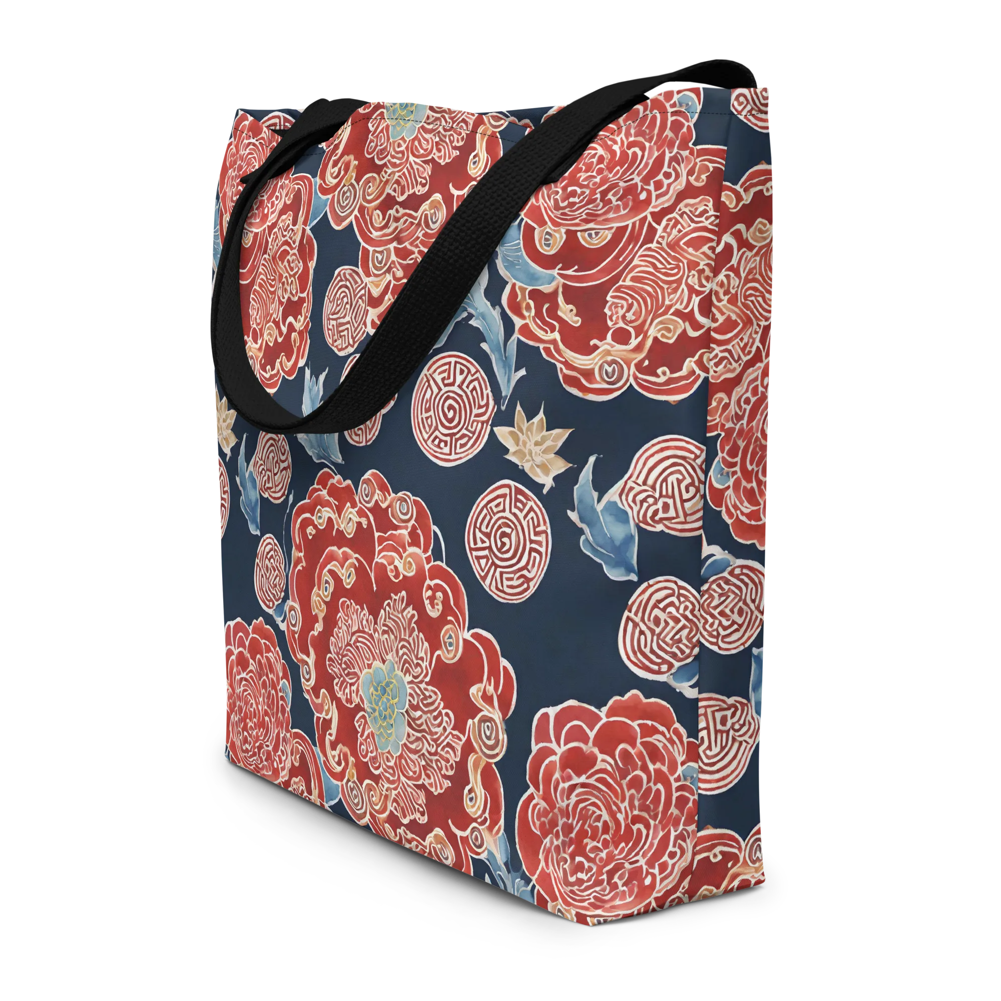 Crimson Labyrinth on Large Tote Bag W/ Pocket — Front