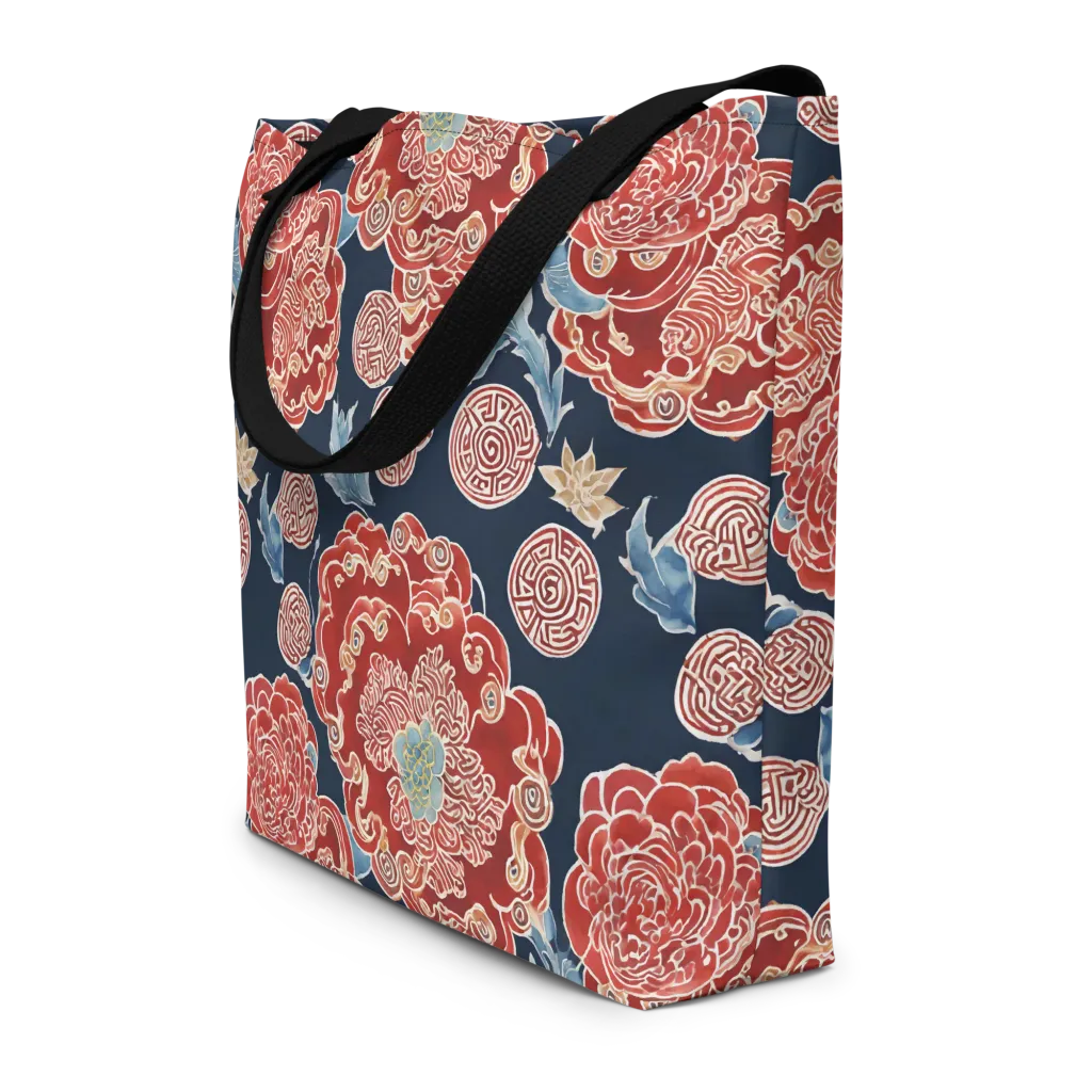 Crimson Labyrinth on Large Tote Bag W/ Pocket — Front