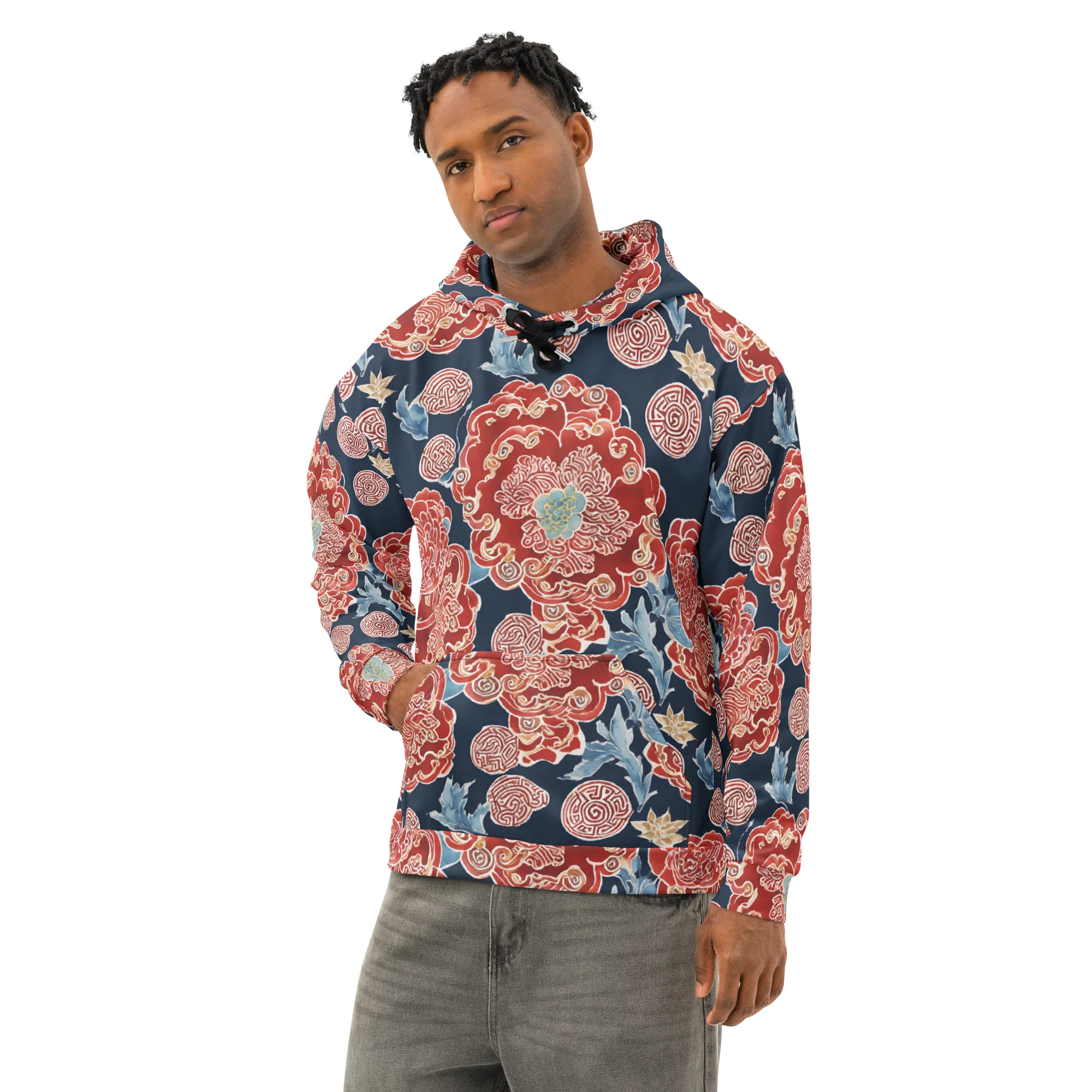 Crimson Labyrinth on Cotton Hoodie — Left Front