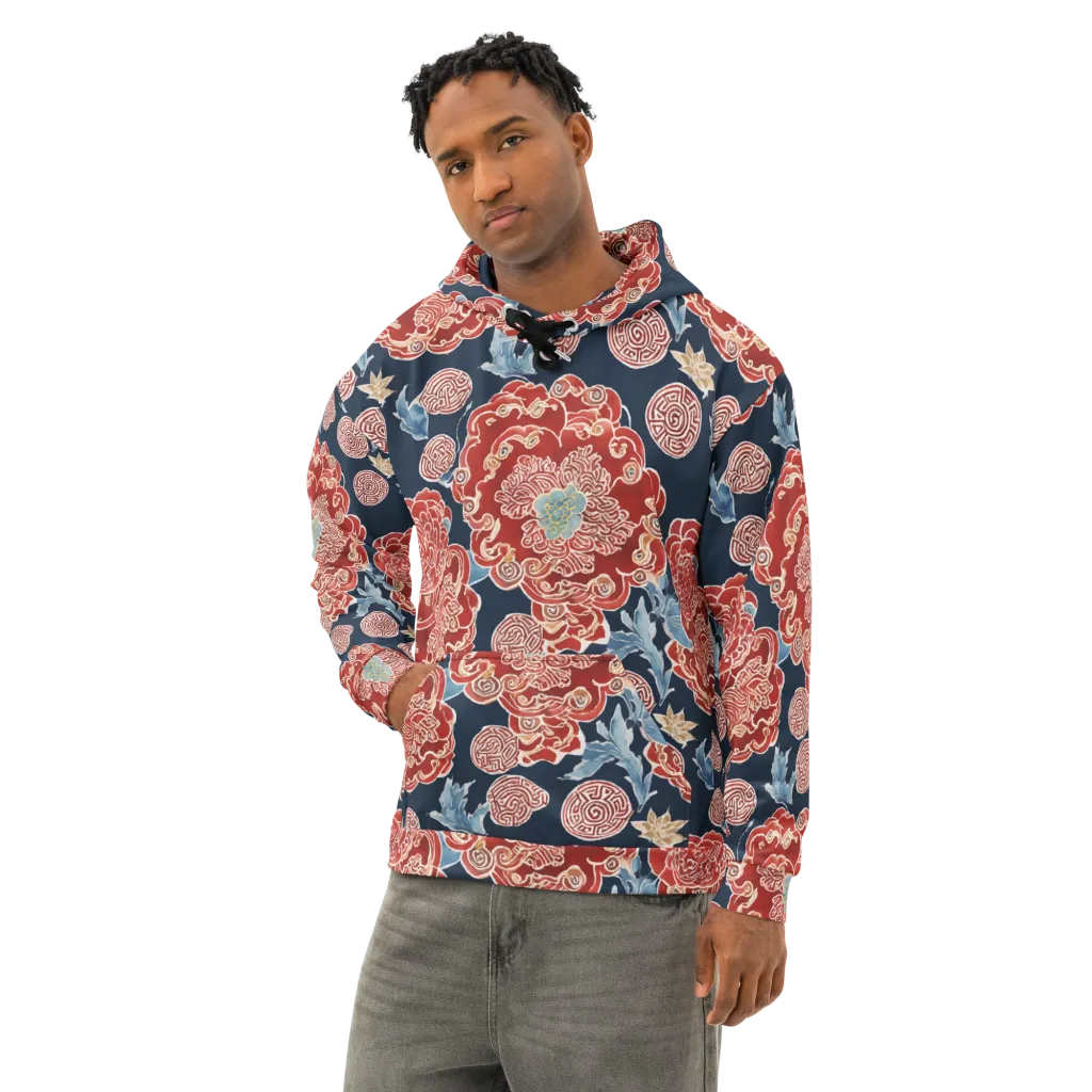 Crimson Labyrinth on Cotton Hoodie — Left Front
