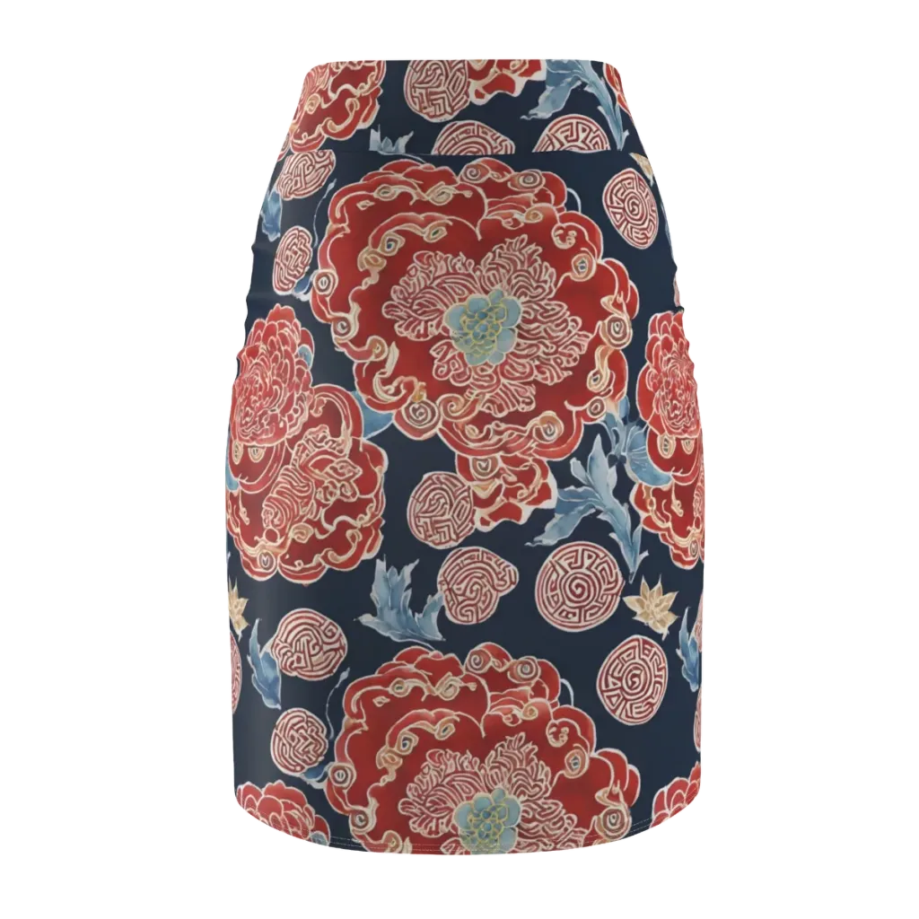 Crimson Labyrinth on Pencil Skirt — Back