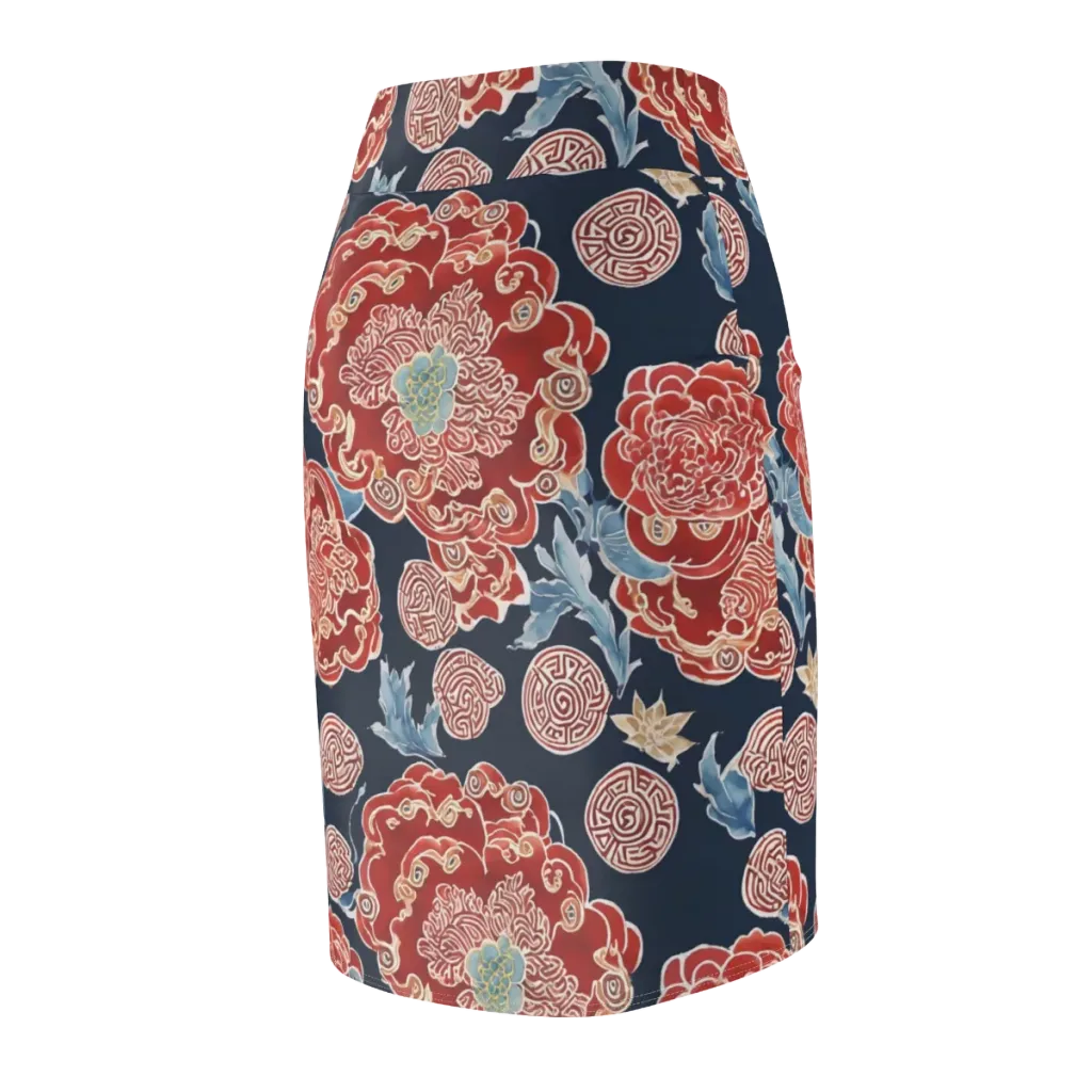 Crimson Labyrinth on Pencil Skirt — Back Side