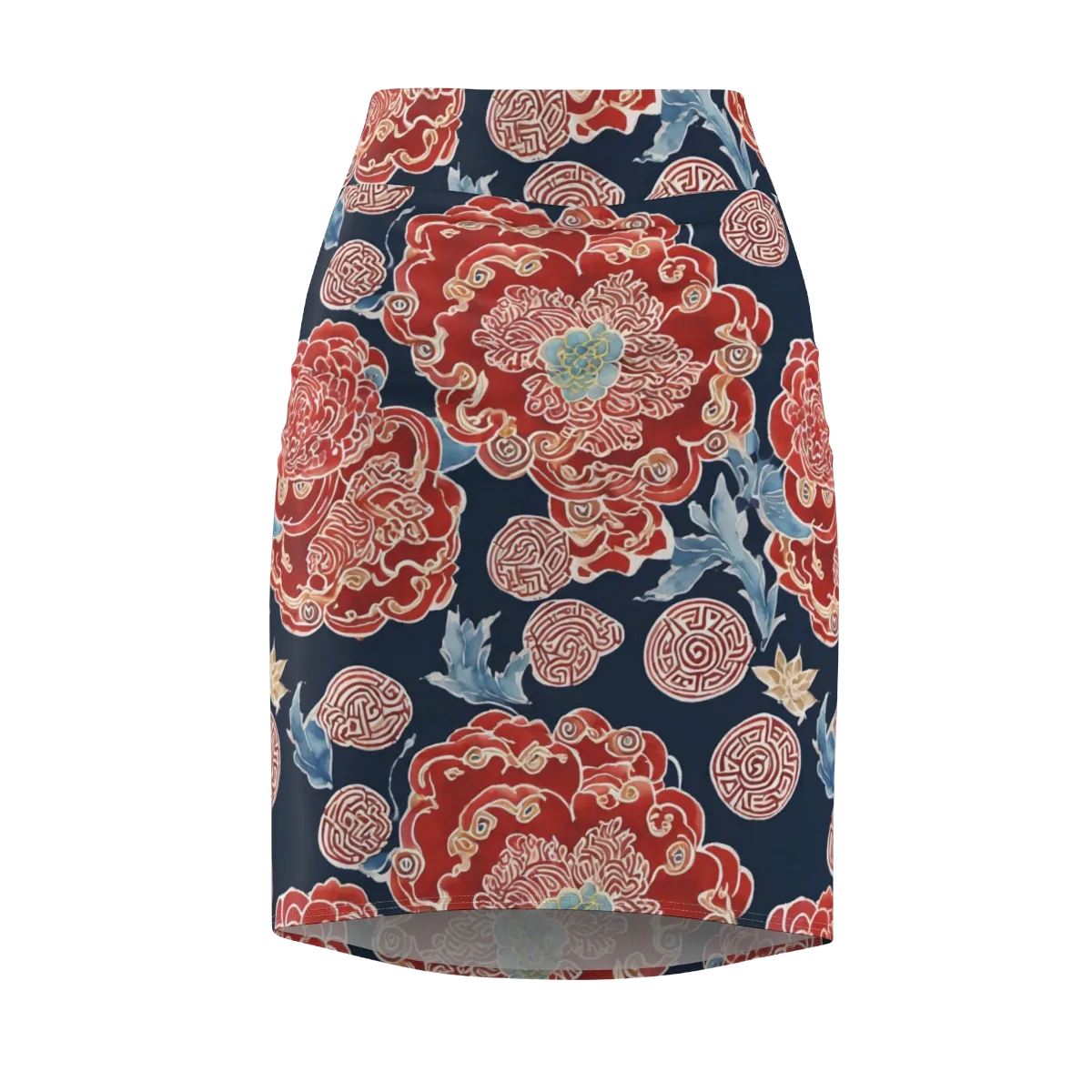 Crimson Labyrinth on Pencil Skirt — Front