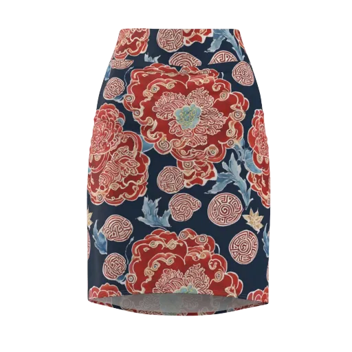 Crimson Labyrinth on a Pencil Skirt