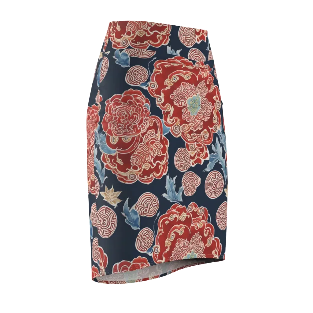 Crimson Labyrinth on Pencil Skirt — Front Side