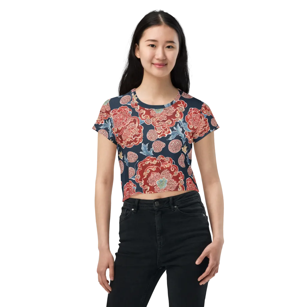 Crimson Labyrinth on Crop Tee — Front