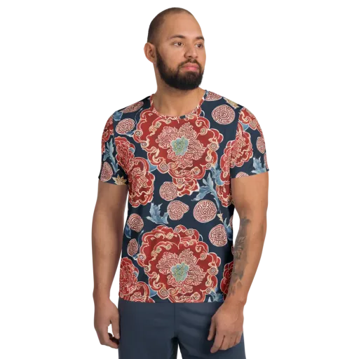 Crimson Labyrinth on a Men's Athletic T-Shirt