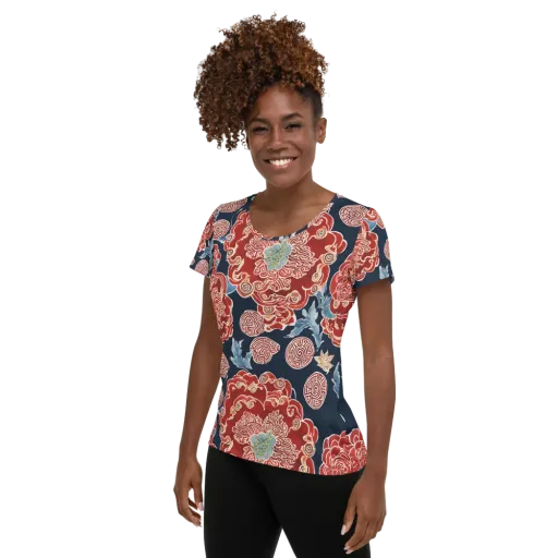 Crimson Labyrinth on a Women's Athletic T-Shirt