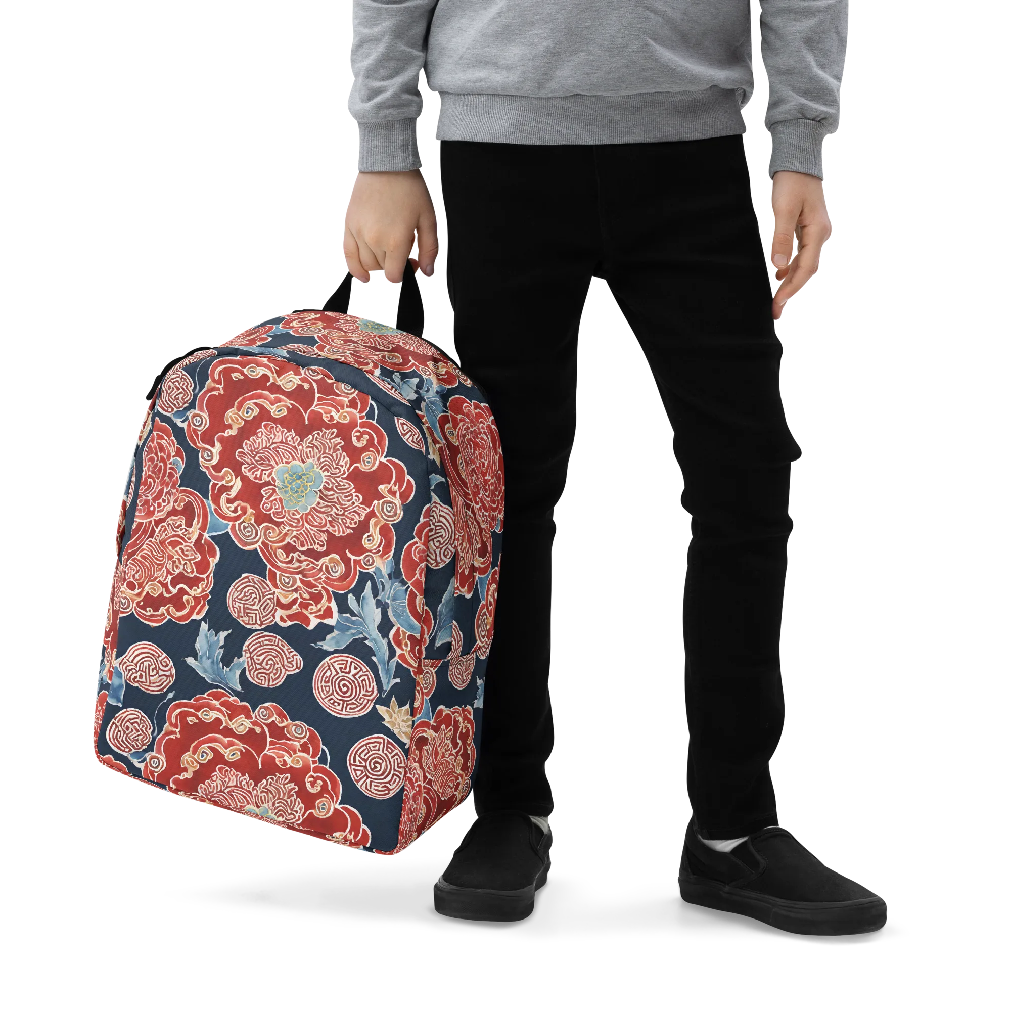 Crimson Labyrinth on Minimalist Backpack — Zoomed-in