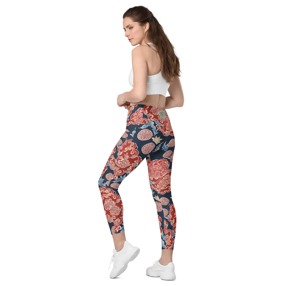 Crimson Labyrinth on Leggings with Pockets — Left Back