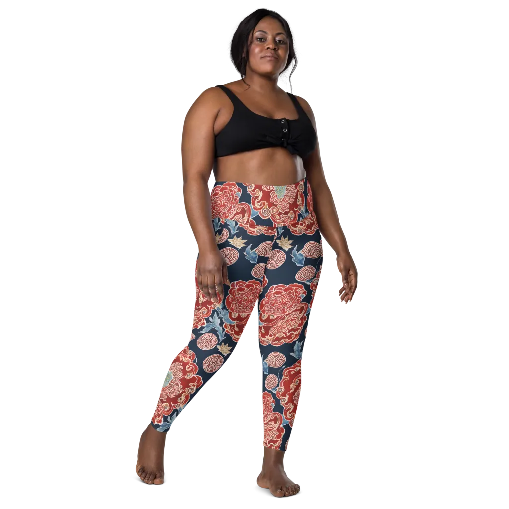 Crimson Labyrinth on Leggings with Pockets — Front