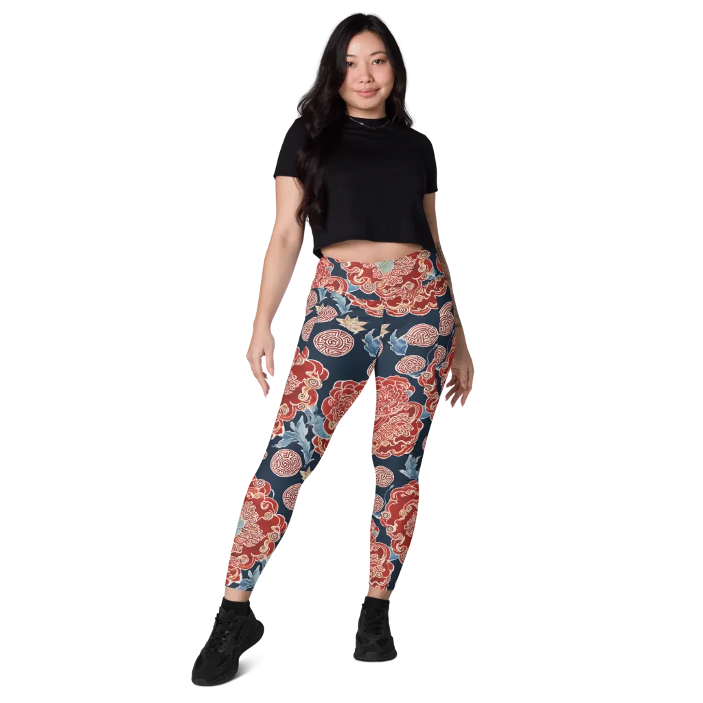Crimson Labyrinth on Leggings with Pockets — Front