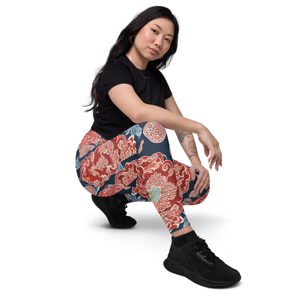 Crimson Labyrinth on Leggings with Pockets — Right Front