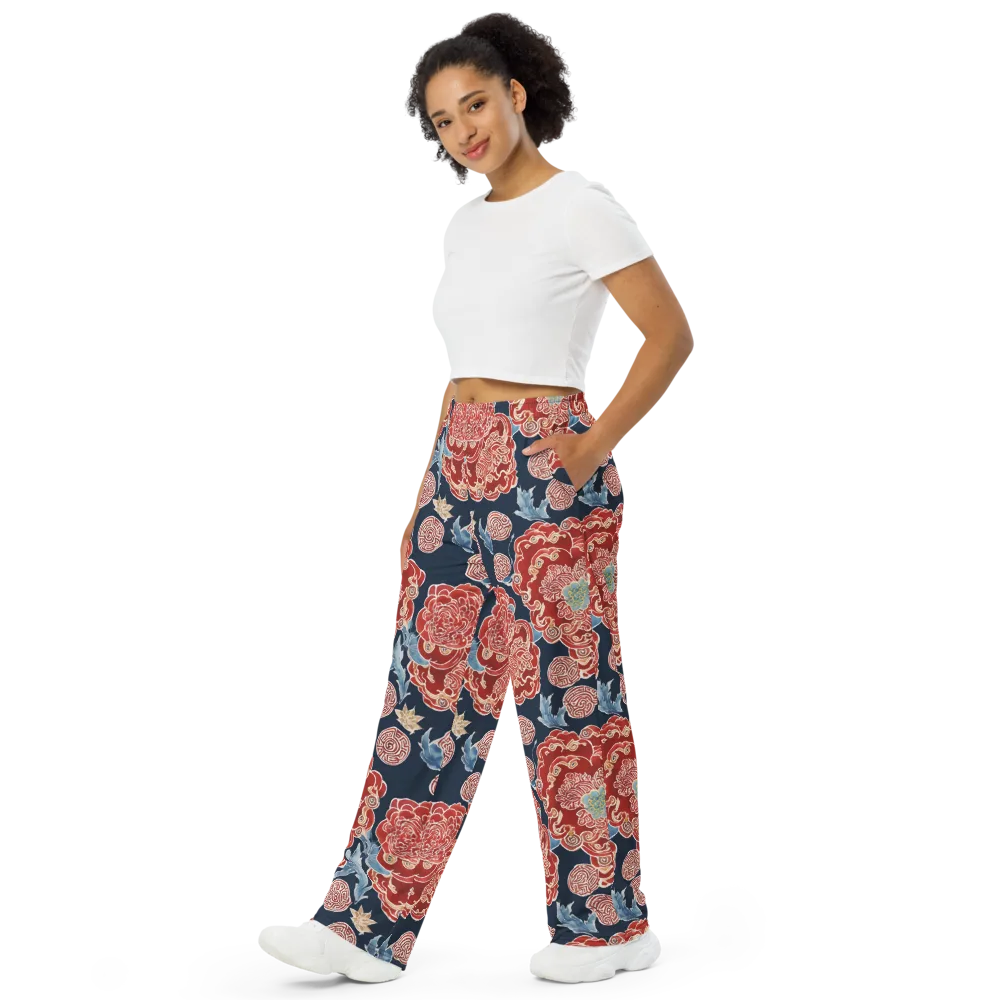 Crimson Labyrinth on Wide-Leg Pants — Left Front
