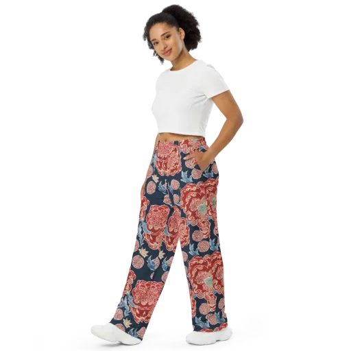 Crimson Labyrinth on a Wide-Leg Pants