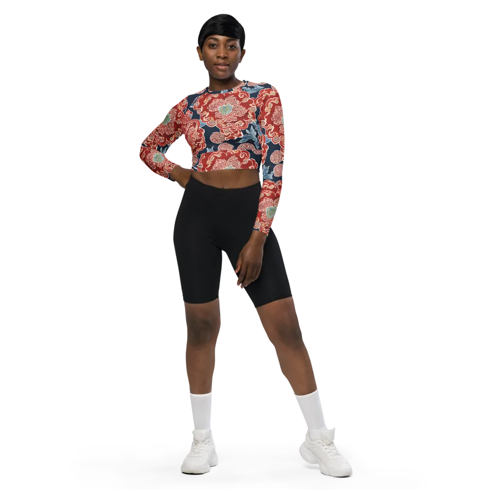 Crimson Labyrinth on Long Sleeve Crop Top — Front