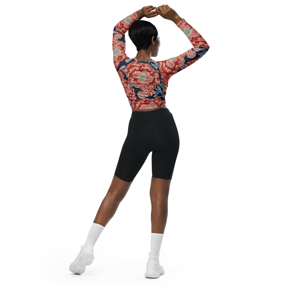 Crimson Labyrinth on Long Sleeve Crop Top — Back