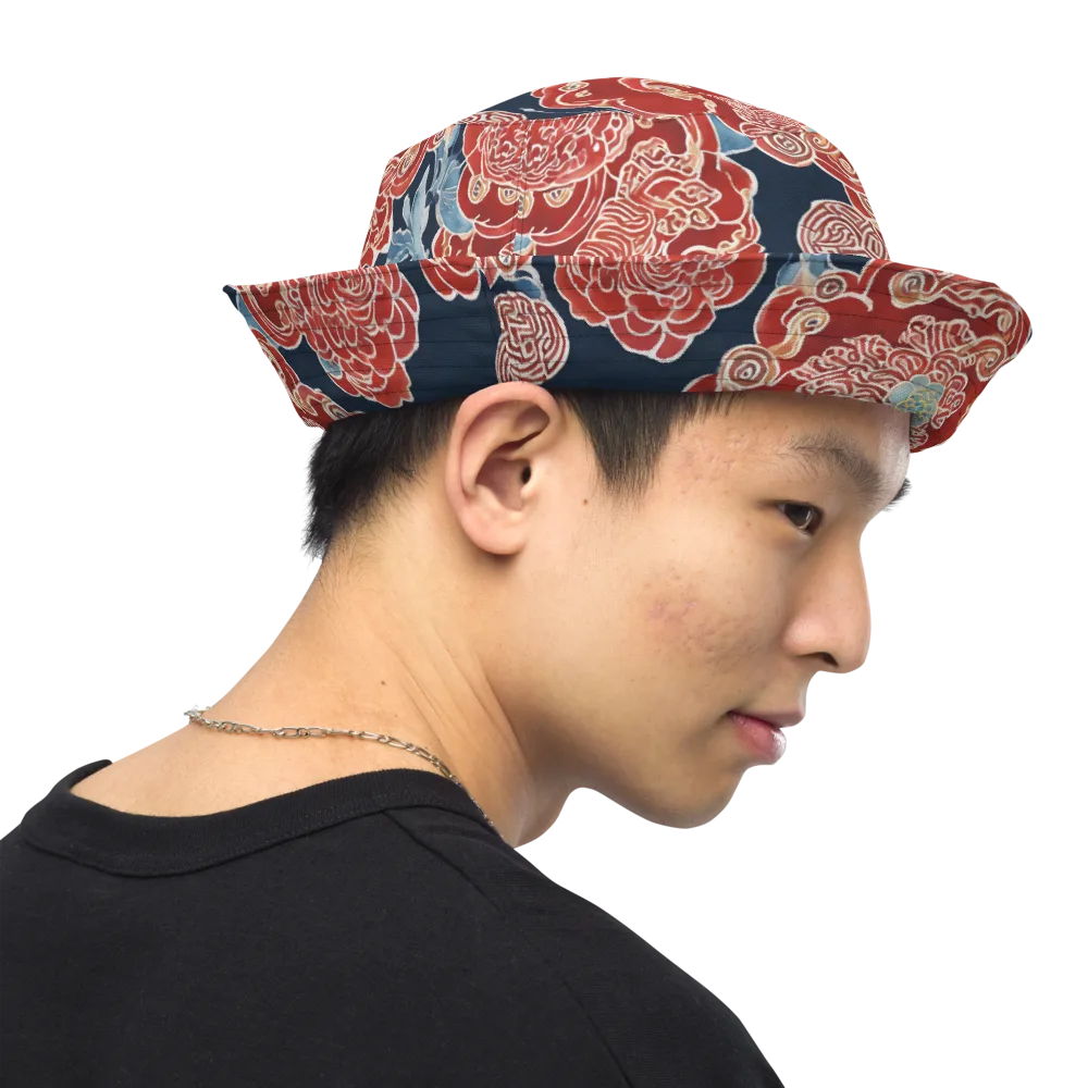 Crimson Labyrinth on Reversible Bucket Hat — Right Outside