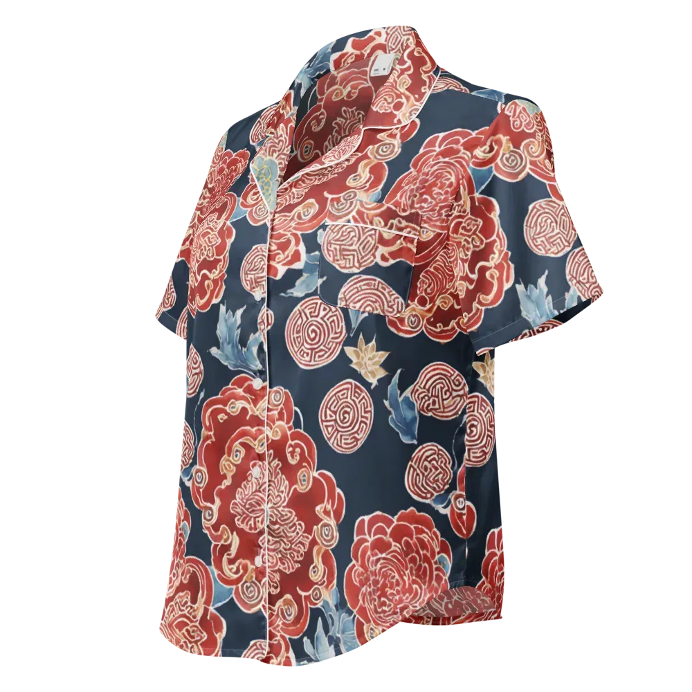 Crimson Labyrinth on Women's Short Sleeve Pajama Top — Left Front
