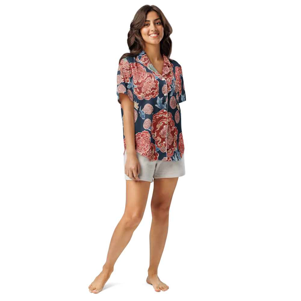 Crimson Labyrinth on Women's Short Sleeve Pajama Top — Front