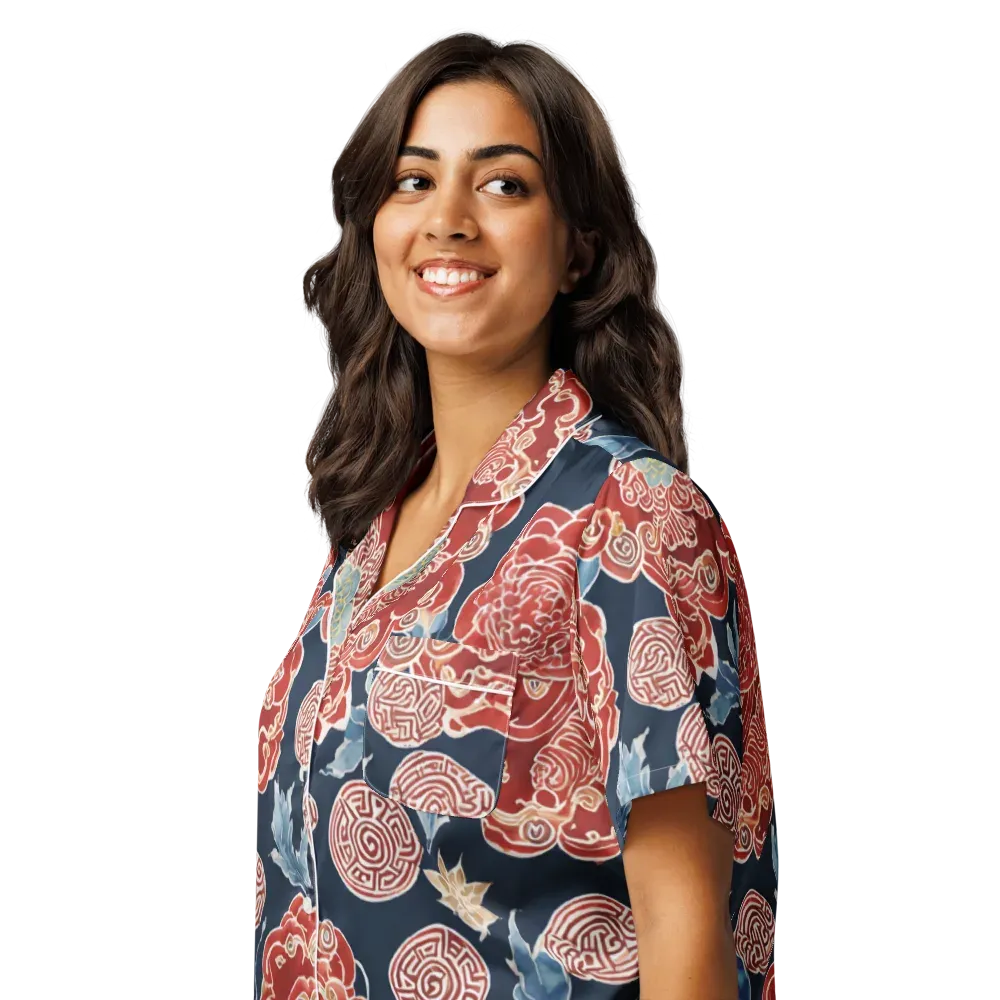 Crimson Labyrinth on Women's Short Sleeve Pajama Top — Left Front