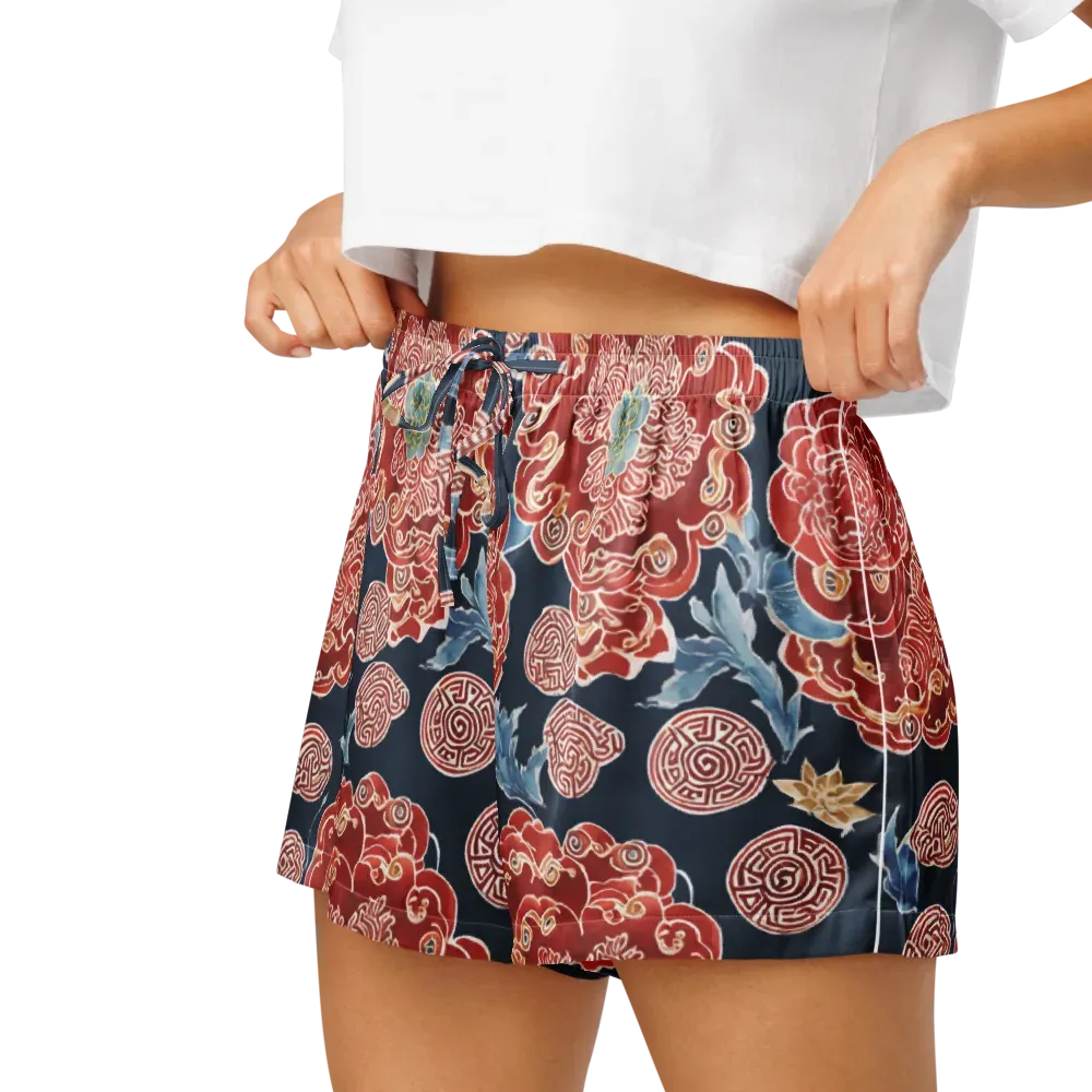 Crimson Labyrinth on Women's Pajama Shorts — Left