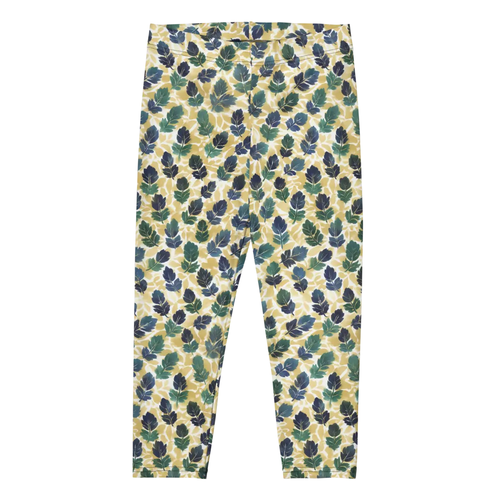 Golden Leaf Drift on Capri Leggings — Front
