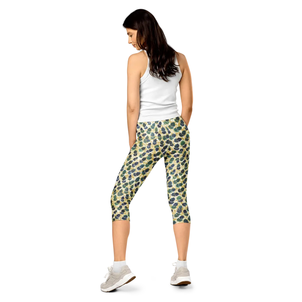 Golden Leaf Drift on Capri Leggings — Back