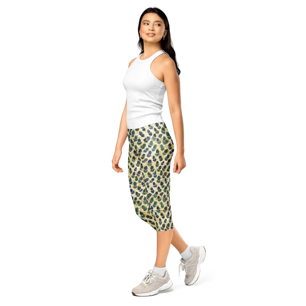 Golden Leaf Drift on Capri Leggings — Left Front