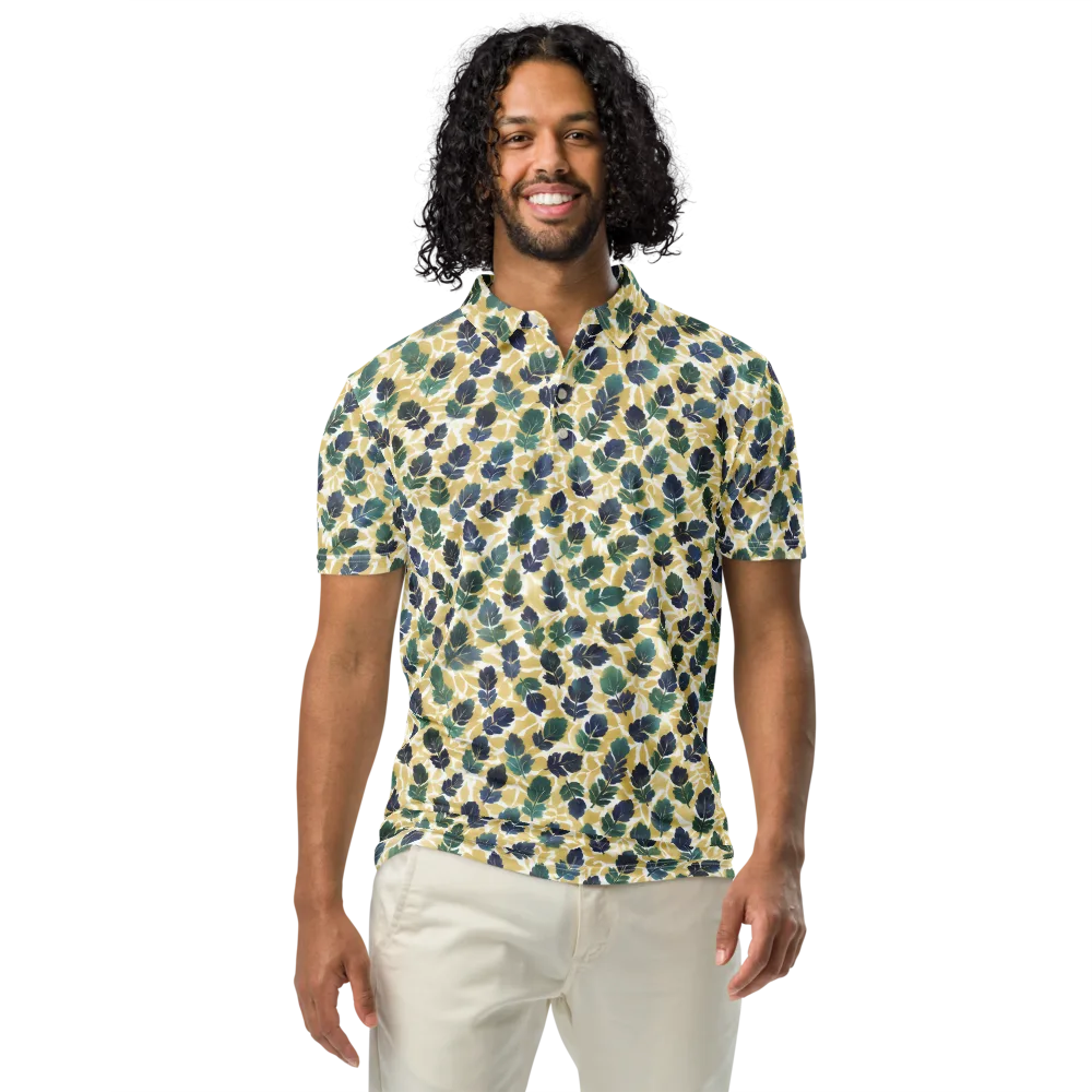 Golden Leaf Drift on Men's Slim Fit Polo Shirt — Front
