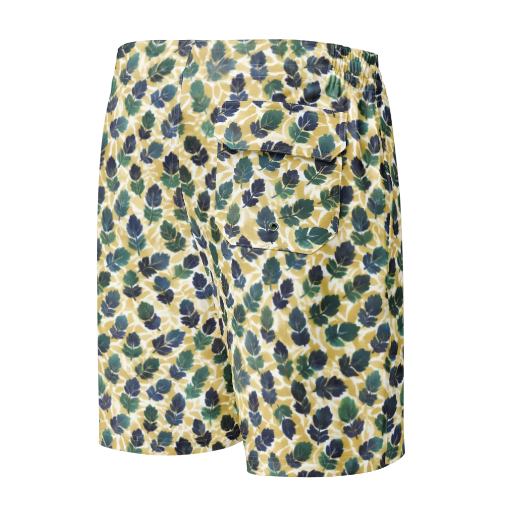Golden Leaf Drift on Men's Board Shorts — Back