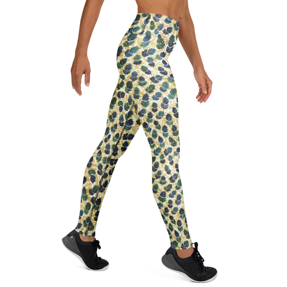 Golden Leaf Drift on Yoga Leggings — Right