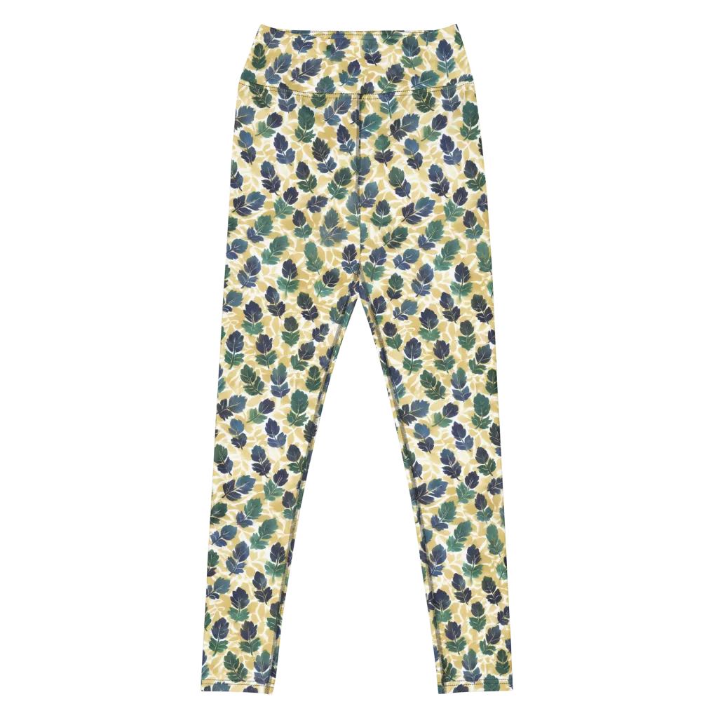 Golden Leaf Drift on Yoga Leggings — Front