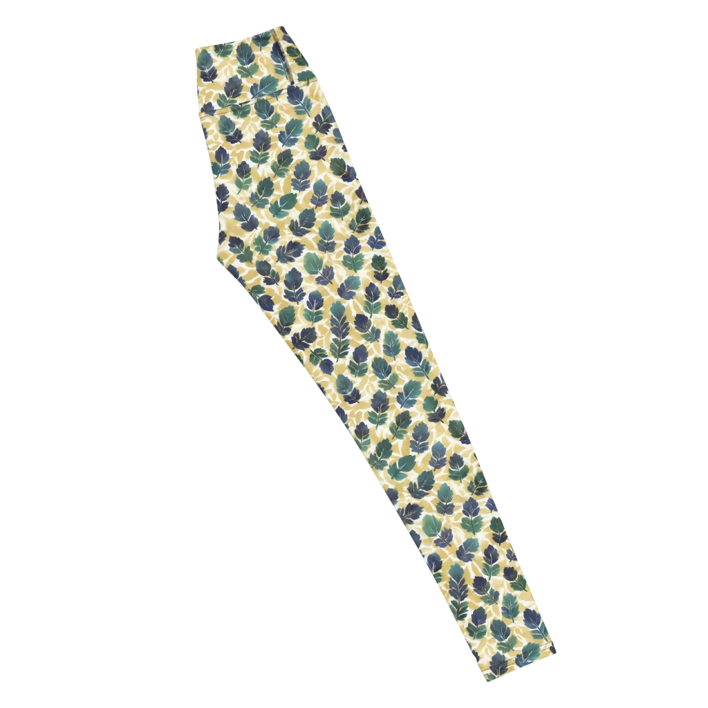 Golden Leaf Drift on Yoga Leggings — Right