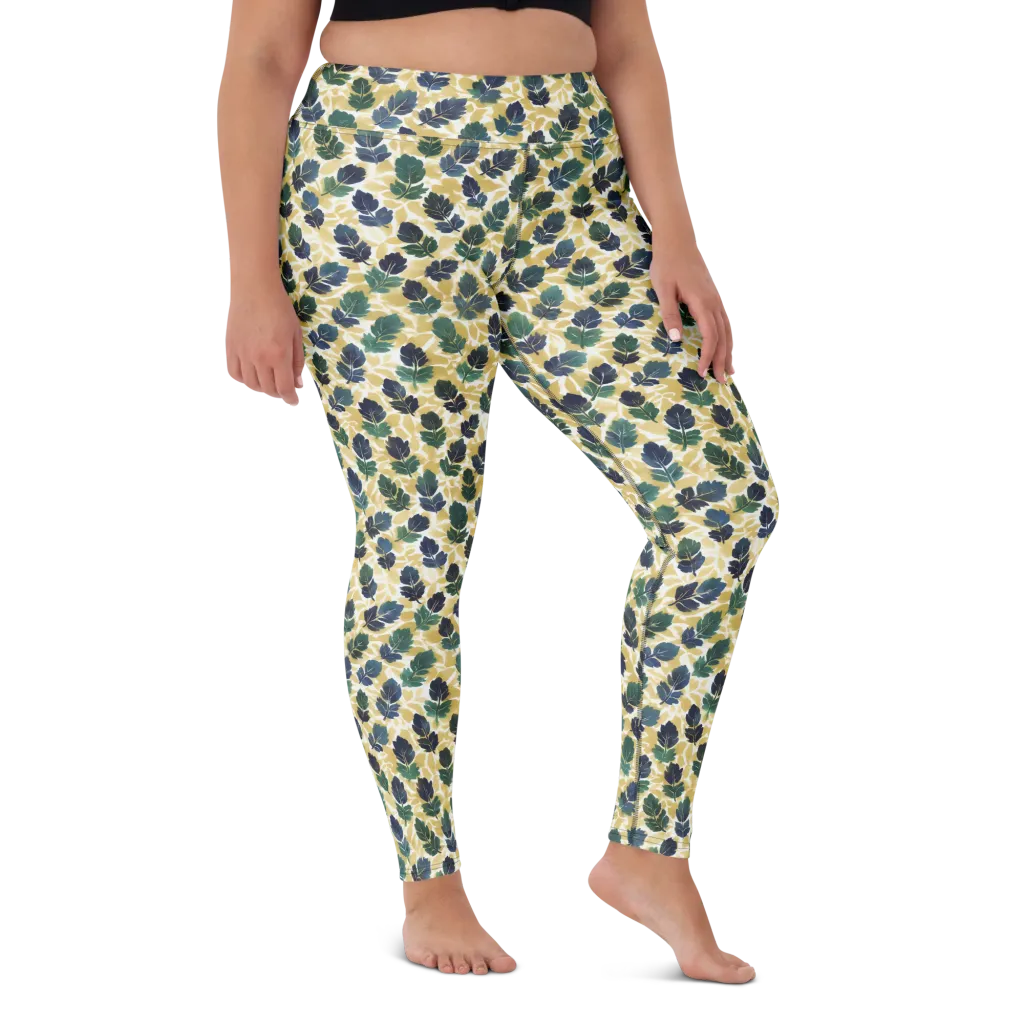 Golden Leaf Drift on Yoga Leggings — Front
