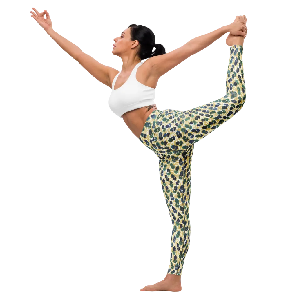 Golden Leaf Drift on Yoga Leggings — Left