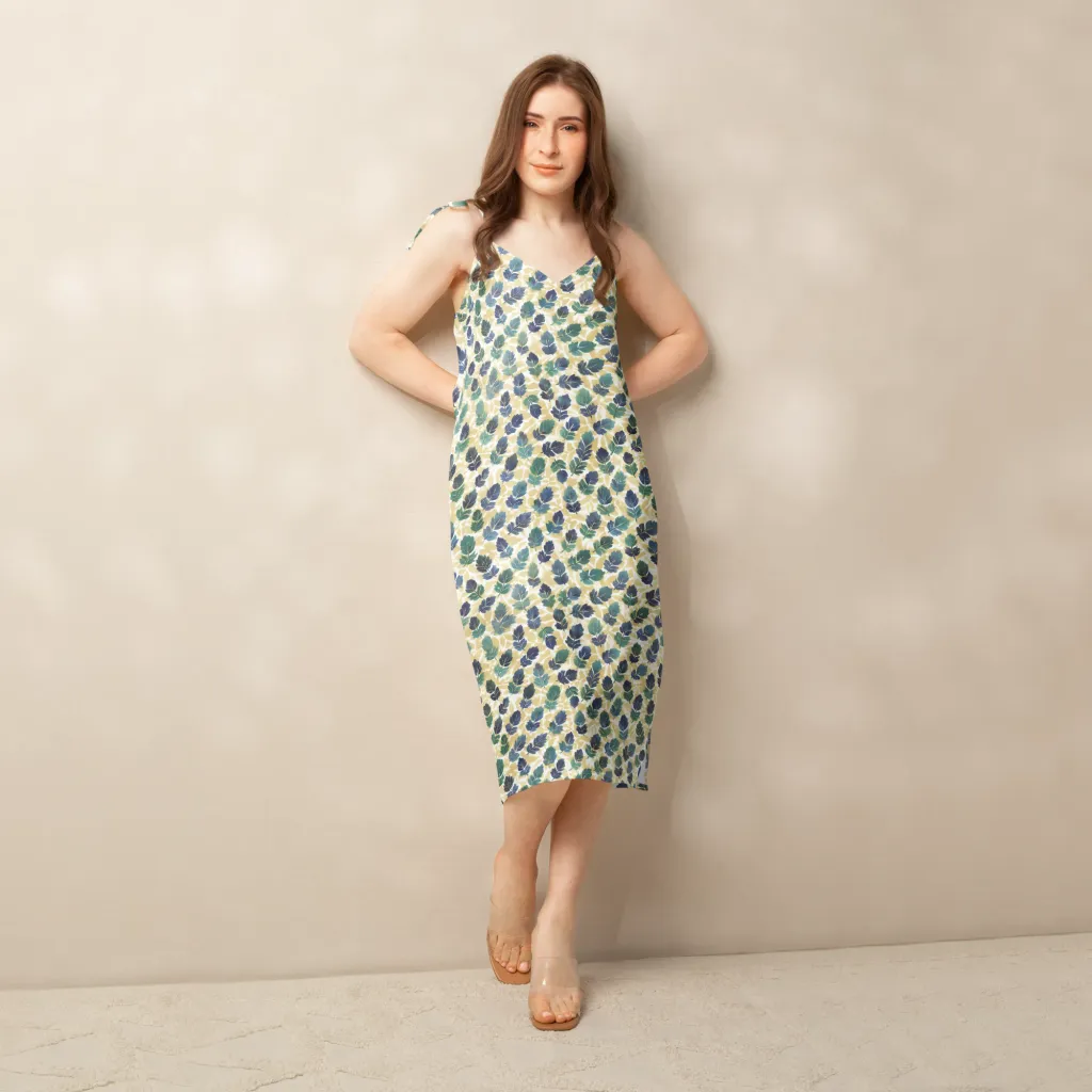 Golden Leaf Drift on Slip Dress — Front