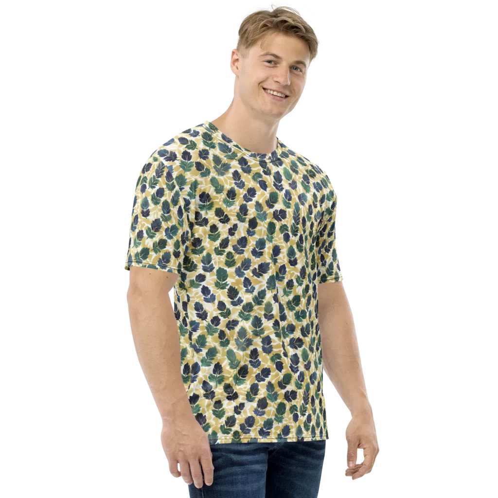 Golden Leaf Drift on Men's Crew Neck T-Shirt — Right