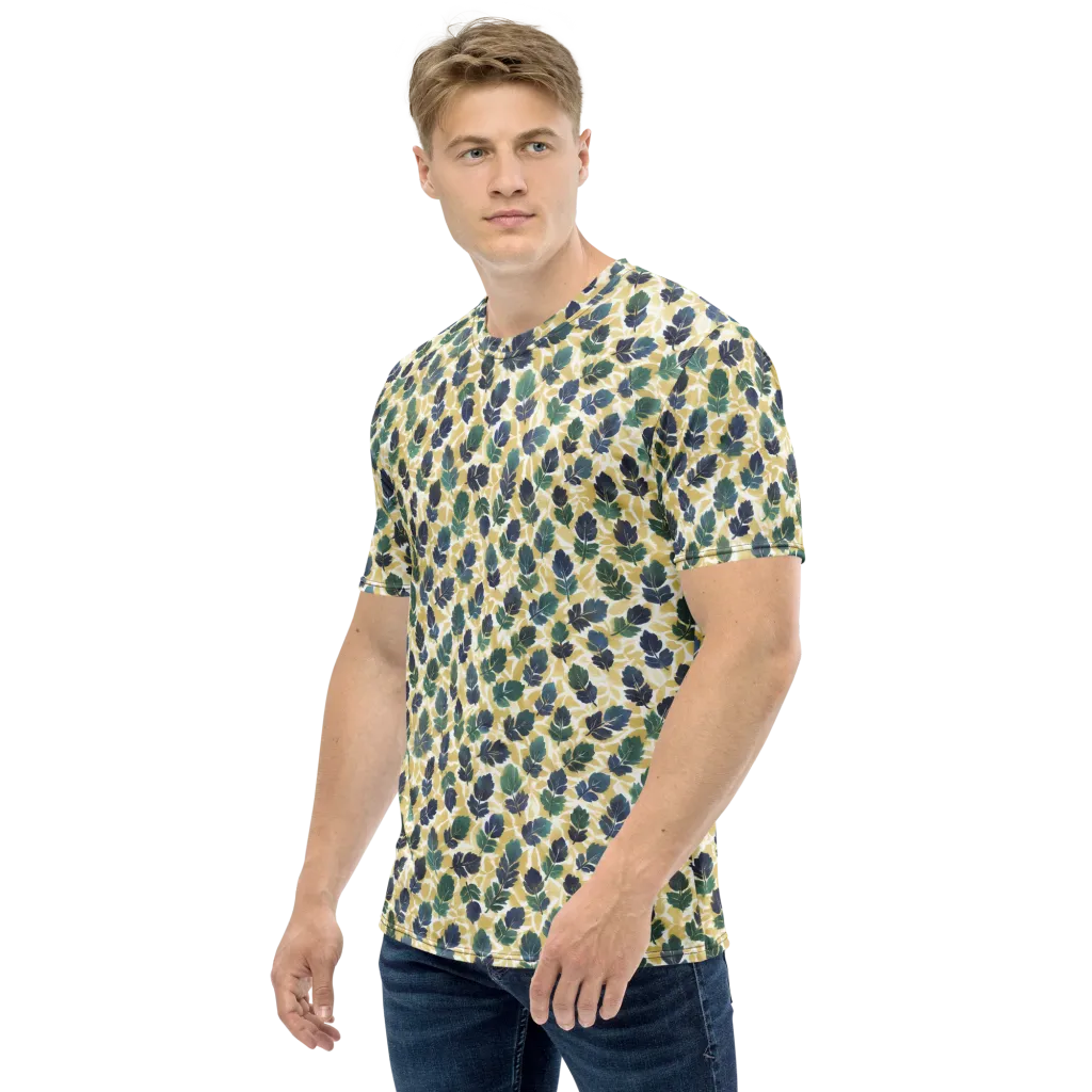 Golden Leaf Drift on Men's Crew Neck T-Shirt — Left