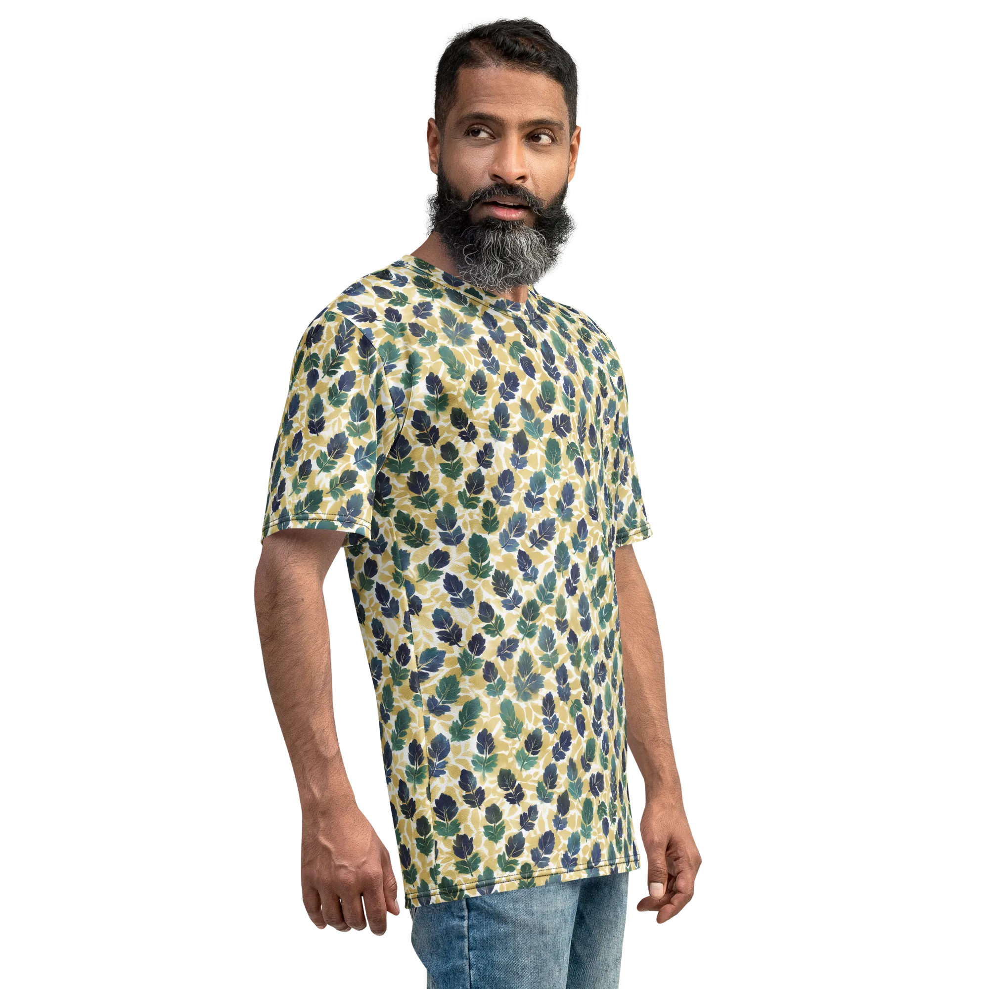 Golden Leaf Drift on Men's Crew Neck T-Shirt — Right